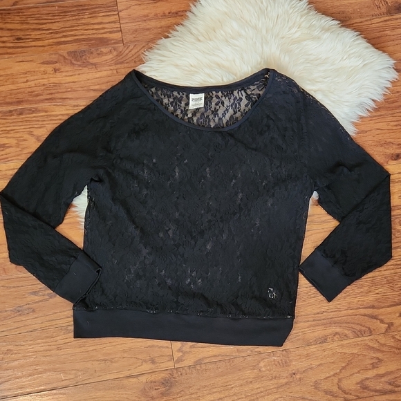 Tops - PINK Victoria's Secret Black Lace Longsleeve Shirt